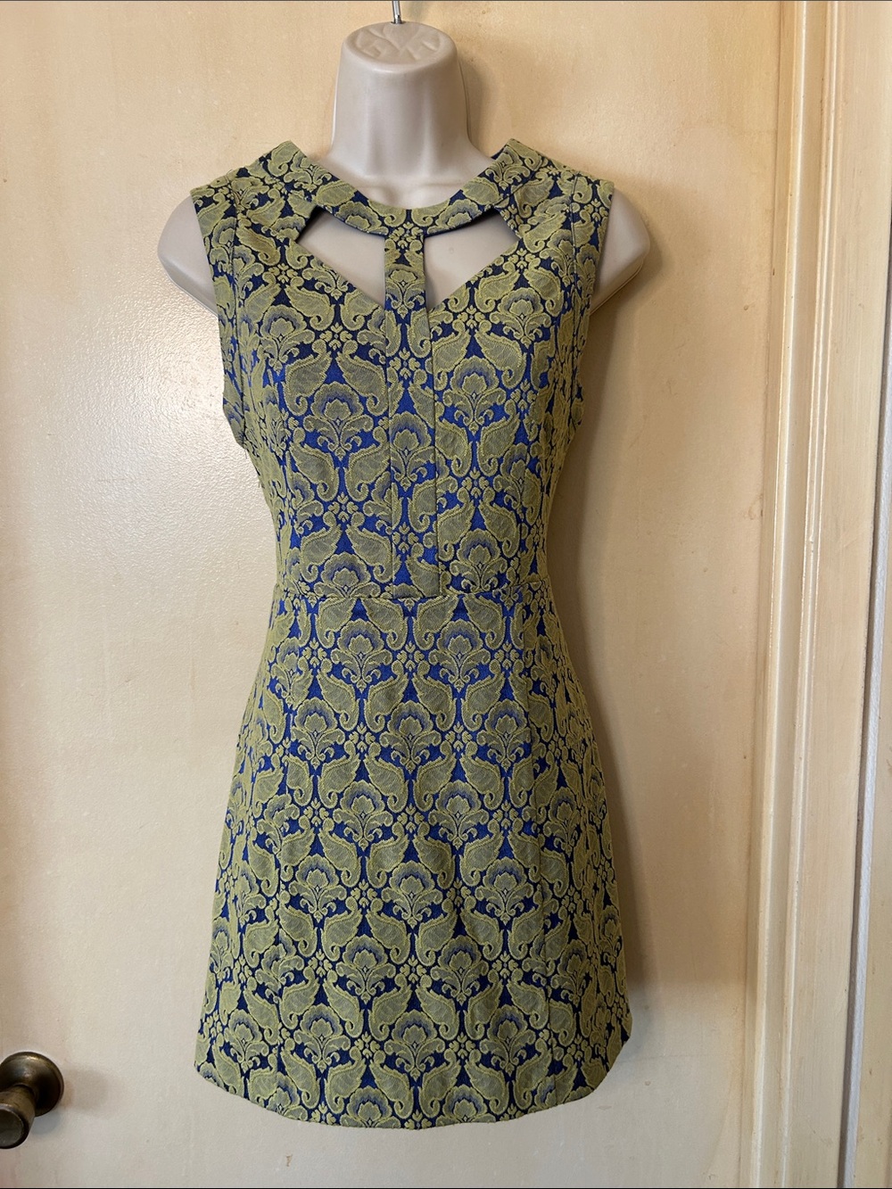 Astr Green and Navy Brocade Cutout Mini Dress size M